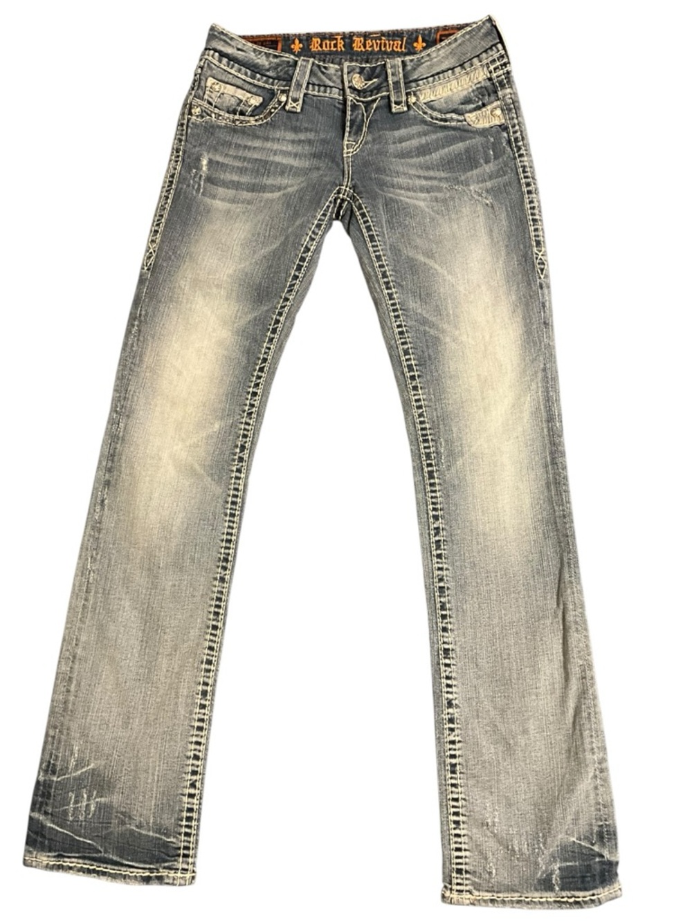 Rock Revival Susan Straight Leg Jeans Size 27 Light Wash Denim EUC - Picture 2 of 16